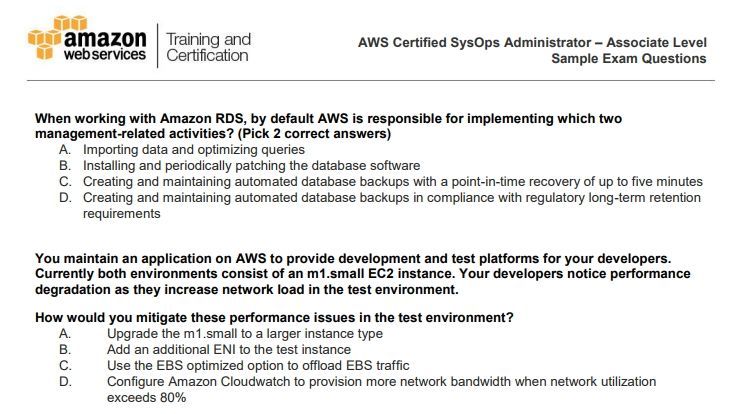 AWS certification exam question pattern