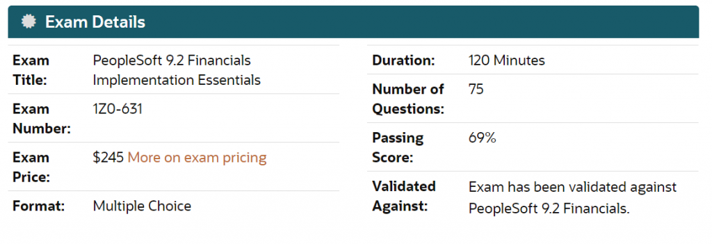 1Z0-631 exam details