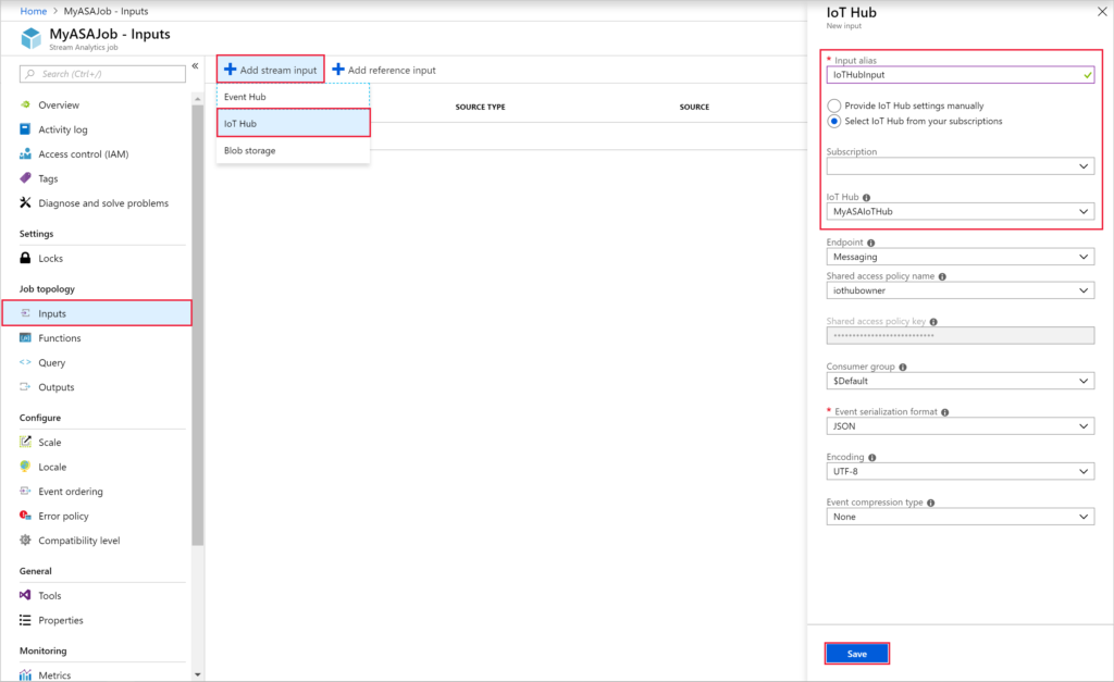 configure input of azure analytics