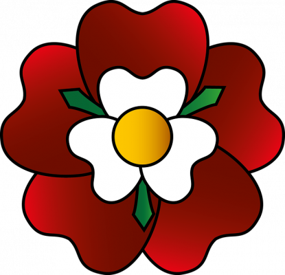 The symbol of the House of Tudors. A white rose inside of a red rose. LIfe in the UK test-Testpreptraining.com