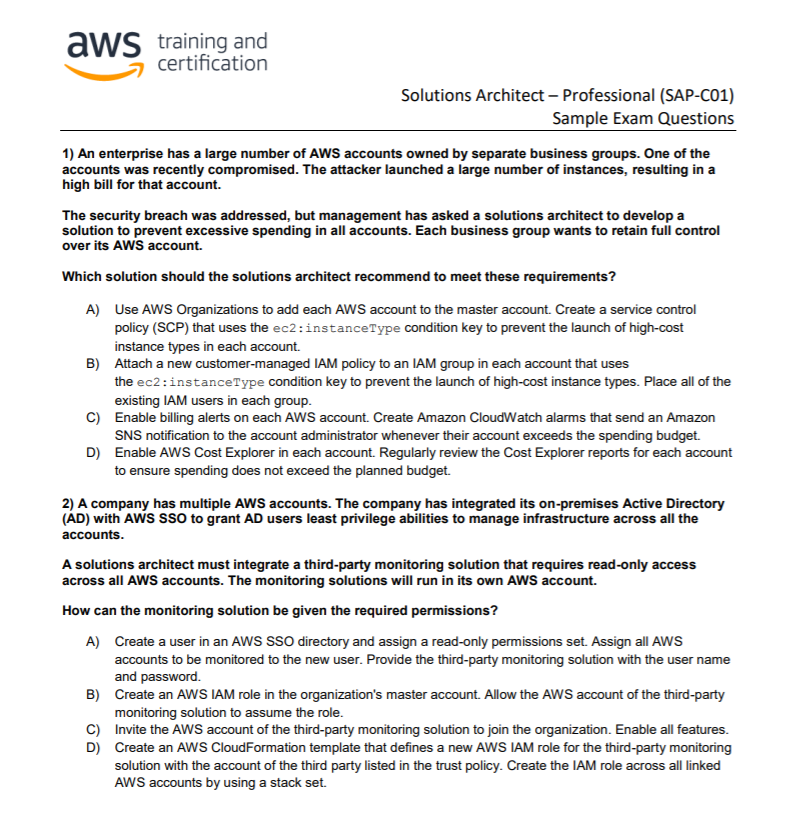 AWS Solutions Architect Professional - Sample Paper