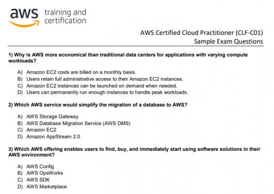 AWS Cloud Practitioner Sample Questions