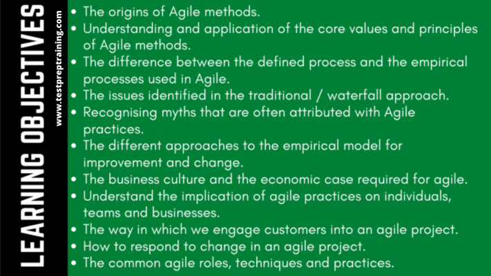 BCS Foundation Certificate in Agile learning objectives