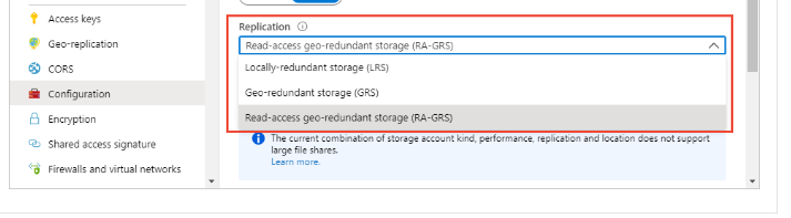 Azure Storage Replication using Azure Portal