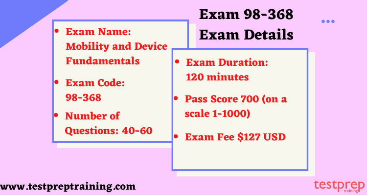 Exam 98-368: Mobility and Device Fundamentals details 