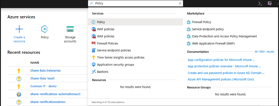 Policy selection for Managing Azure key vault process