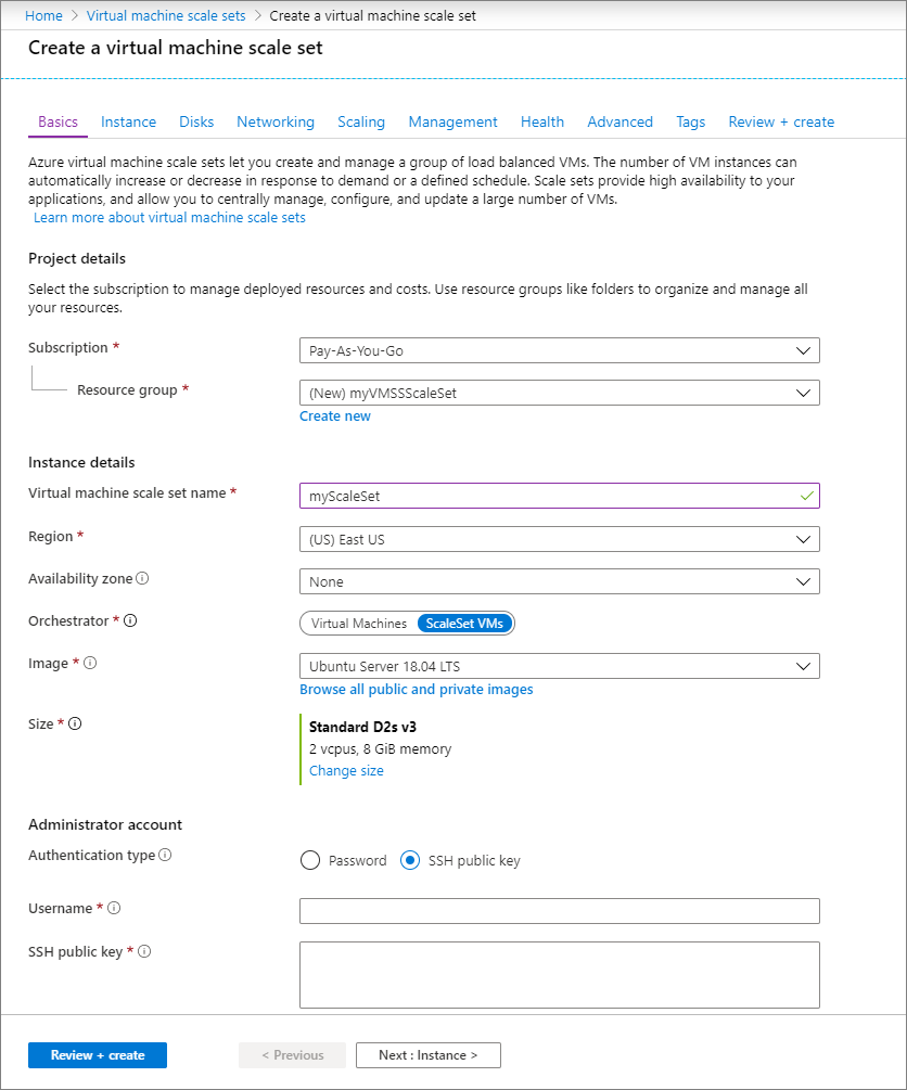 Quickstart : Creating a virtual machine scale set 