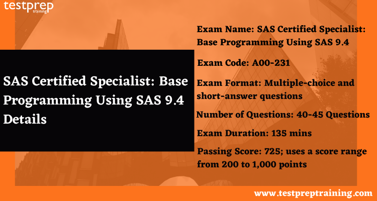 SAS Certified Specialist: Base Programming Using SAS 9.4 exam details 