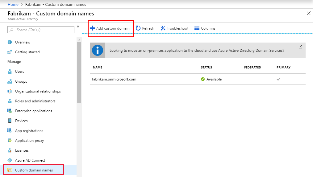 Learn to Add your custom domain name using the Azure Active Directory portal