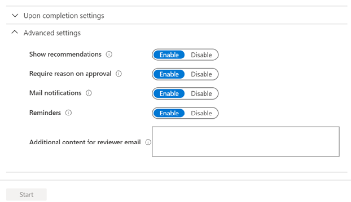 advanced setting in access review