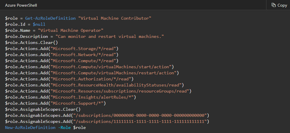 Creating a custom role with the PSRoleDefinition object