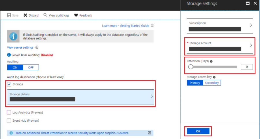 Auditing for storage destination