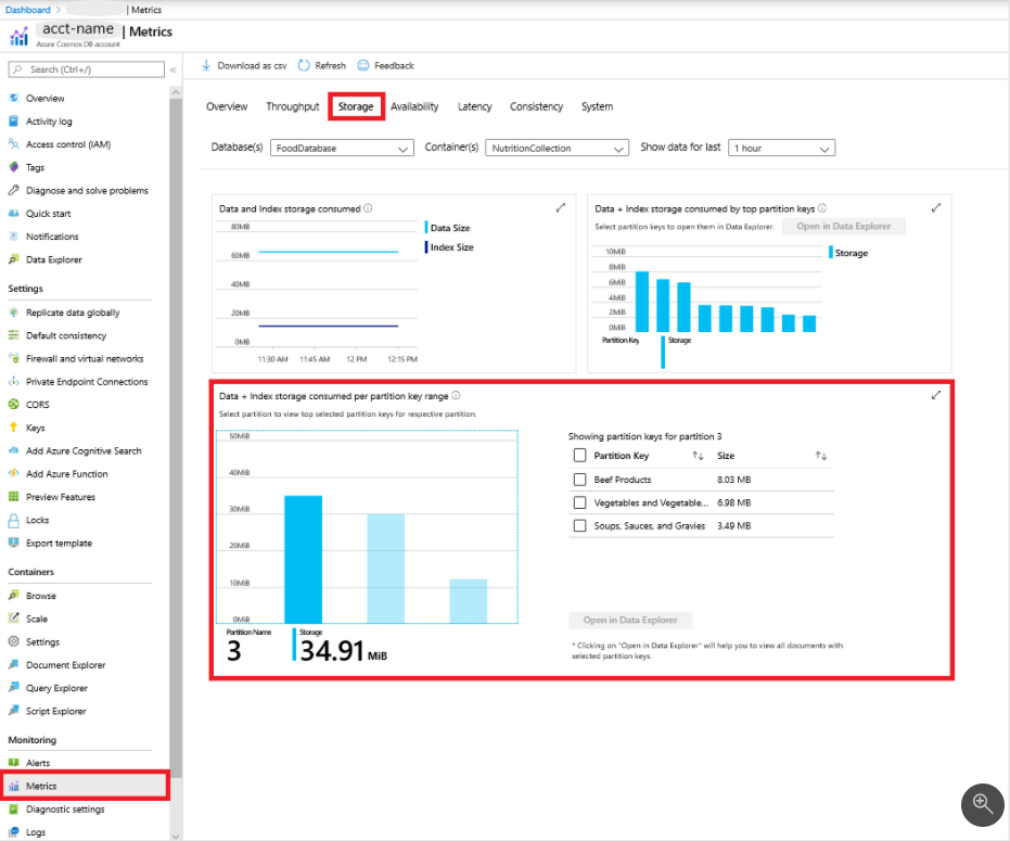 container's physical partitioning in the Storage section