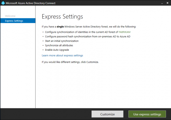 Get started with Azure AD Connect using express settings
