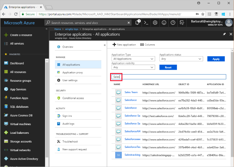 View the list of applications that are using your Azure AD tenant for identity