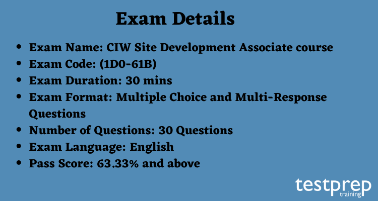 CIW Site Development Associate course (1D0-61B) exam details