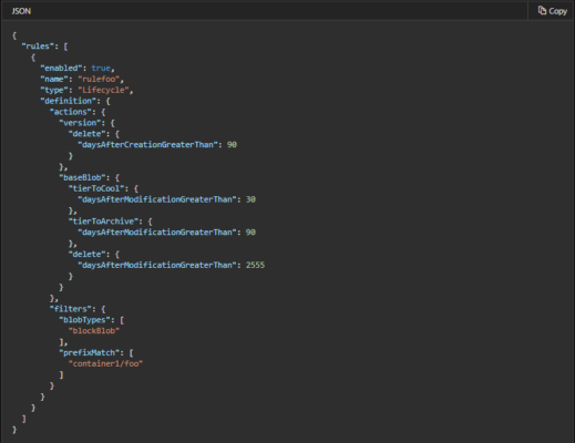 Azure Blob Storage access tiers sample rule