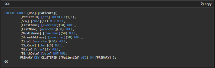 Implement object-level encryption create table