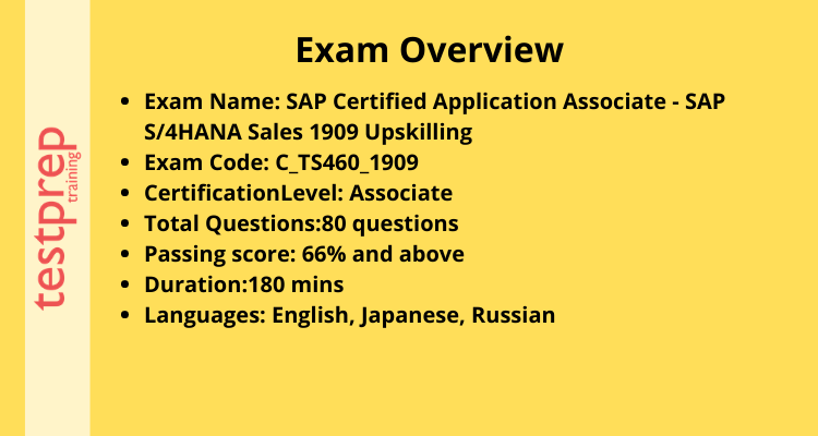 C_TS460_1909 SAP S/4HANA Sales 1909 Upskilling Exam Details