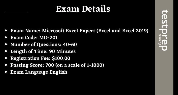 Microsoft Excel Expert (Excel and Excel 2019) MO-201 exam overview